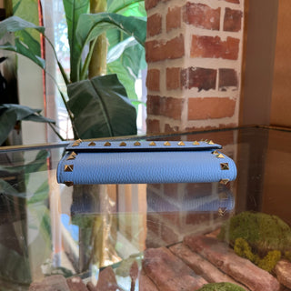 VALENTINO Rockstud Light Blue Grained Leather Wallet