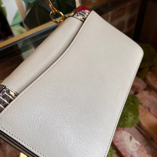 GUCCI White Red Goatskin Snakeskin Fox Broche Shoulder Bag