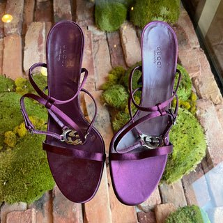 GUCCI Crystal GG Purple Satin Ankle Strap Sandals Heels SZ9