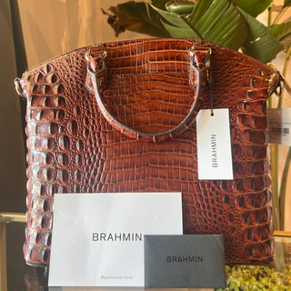 BRAHMIN Duxbury Brown Melbourne Croc Embossed Leather Satchel Bag