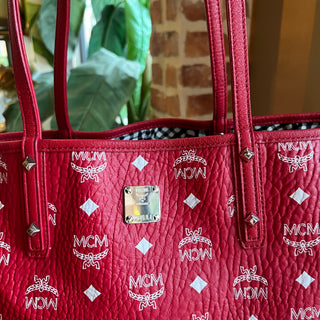 MCM Liz Reversible Red Visetos Monogram Canvas Shopper Tote Bag