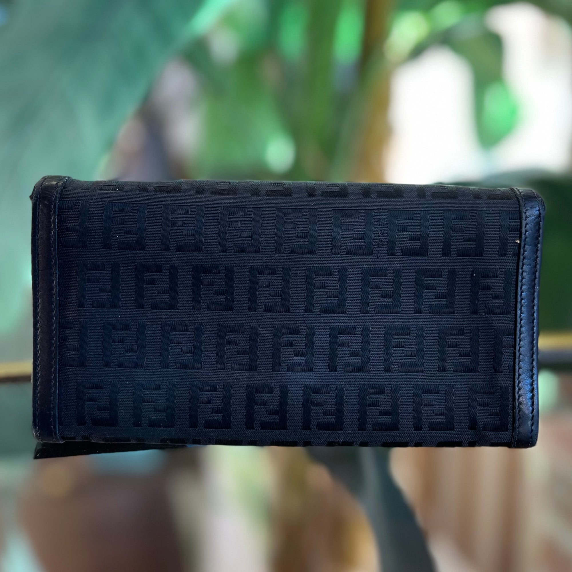 FENDI Black Zucchino Canvas & Leather Trim Wallet