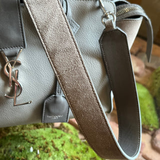 SAINT LAURENT Baby Monogram Downtown Cabas Gray Leather 2-Way Tote