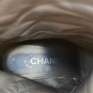 CHANEL Chain Black Leather Booties SZ 36.5 (US 6.5)