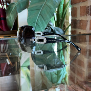 BVLGARI 6054-B-M Black Crystal Embellished Gradient Shield Sunglasses