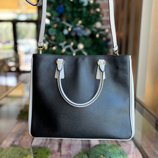 PRADA Convertible Bicolor Saffiano Leather Open Tote