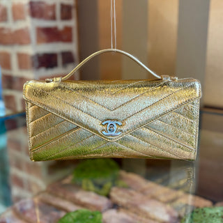 CHANEL Gold Crinkly Leather Clutch