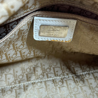 CHRISTIAN DIOR White Beige Limited Edition Woven Floral Embroidered Satchel Bag