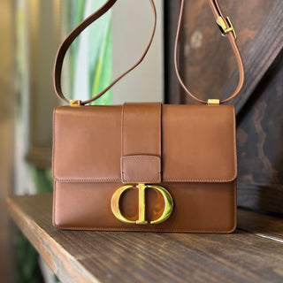 CHRISTIAN DIOR Montaigne 30 Flap Brown Calfskin Leather Shoulder Bag