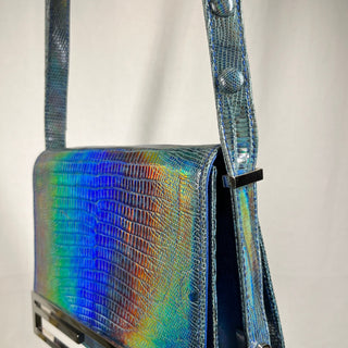 FENDI Vintage Lizard Iridescent Blue Shoulder Bag