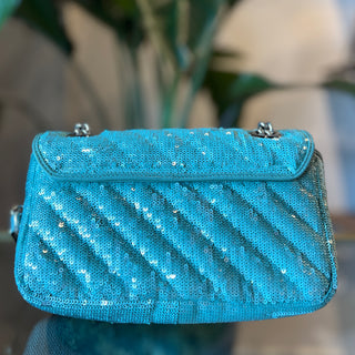GUCCI Blue Sequin Marmont Shoulder Bag
