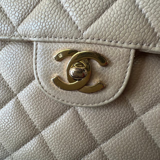 CHANEL Vintage Square Jumbo Beige Caviar Single Flap Shoulder Bag