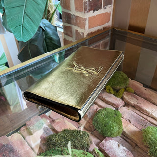 SAINT LAURENT Belle De Jour Large Gold Metallic Calfskin Monogram Clutch