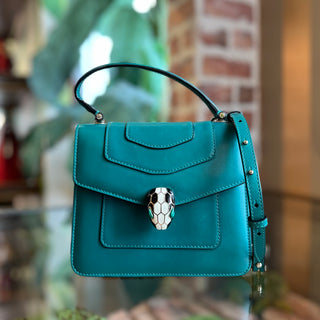 BVLGARI Serpenti Forever Emerald Green Calfskin Top Handle Bag
