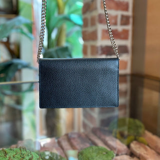 GUCCI Interlocking G Black Pebbled Leather Wallet on Chain