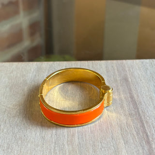 HERMES Hinge Cuff Enamel Bracelet Orange/Gold