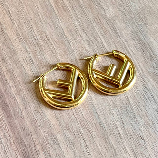 FENDI Gold Metal FF Hoop Earrings