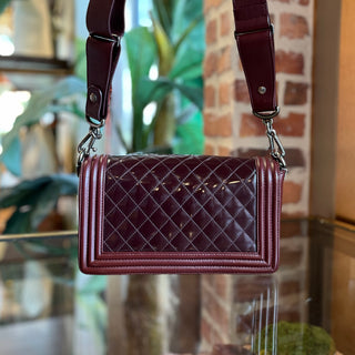 CHANEL Boy Burgundy Patent Leather Bag