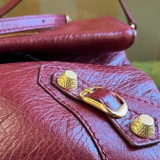 BALENCIAGA Giant 12 Motocross Maroon Lambskin Envelope Clutch with Strap
