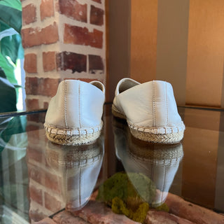 TORY BURCH White Leather Black Cap Toe Espadrilles SZ 8M