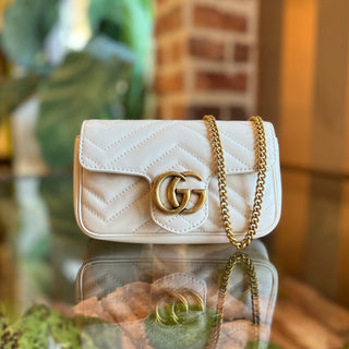 GUCCI GG Marmont Super Mini White Leather Crossbody Bag