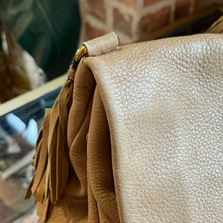 PRADA Beige Cervo Leather Fringe Strap Shoulder Bag