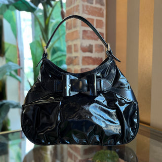 GUCCI Queen Bow Dialux Black Shiny Coated Canvas Hobo Bag