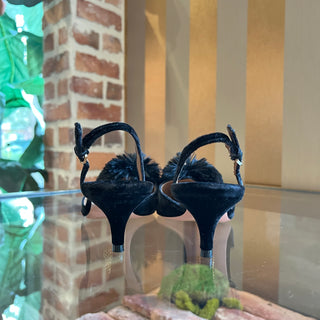 AQUAZZURA Powder Puff Black Velvet Slingback Kitten Heels 37(7US)