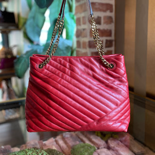 TORY BURCH Kira Chevron Red Leather Tote