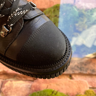 CHANEL Black Calfskin Grosgrain Quilted Lace Up Boots SZ36.5(6.5US)