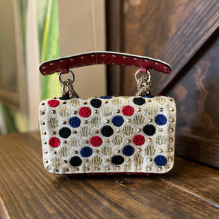 VALENTINO Embroidered Sequin Linen Canvas Rockstud Crossbody