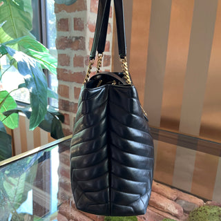 SAINT LAURENT Loulou Y Quilted Monogram Large Black Calfskin Tote