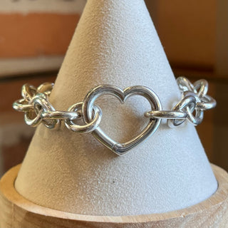 TIFFANY & CO 925 Sterling Silver Heart Clasp Link Bracelet