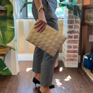 DIOR Caro Pouch Beige Iridescent Lambskin Leather Clutch