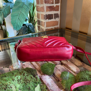 SAINT LAURENT Lou Camera Red Chevron Quilted Crossbody Bag