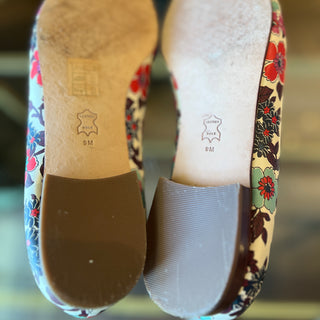 TORY BURCH Jessa Navy Tea Rose Floral Leather Loafers