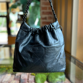 CHANEL Small Chanel 22 So Black Quilted Shiny Calfskin Leather Shoulder Bag