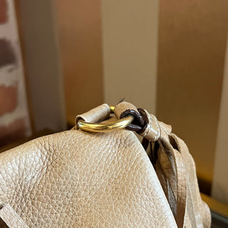 PRADA Beige Cervo Leather Fringe Strap Shoulder Bag