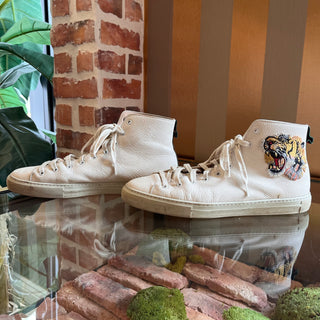 GUCCI Mens White Leather Tiger High Top Sneakers SZ 10.5