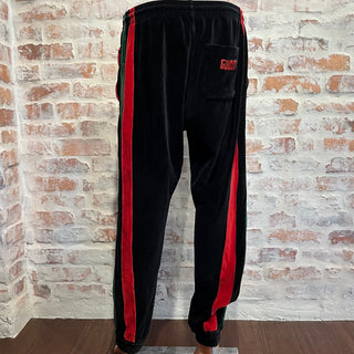 GUCCI Black Velvet Green & Red Web Stripe Track Pants Size L
