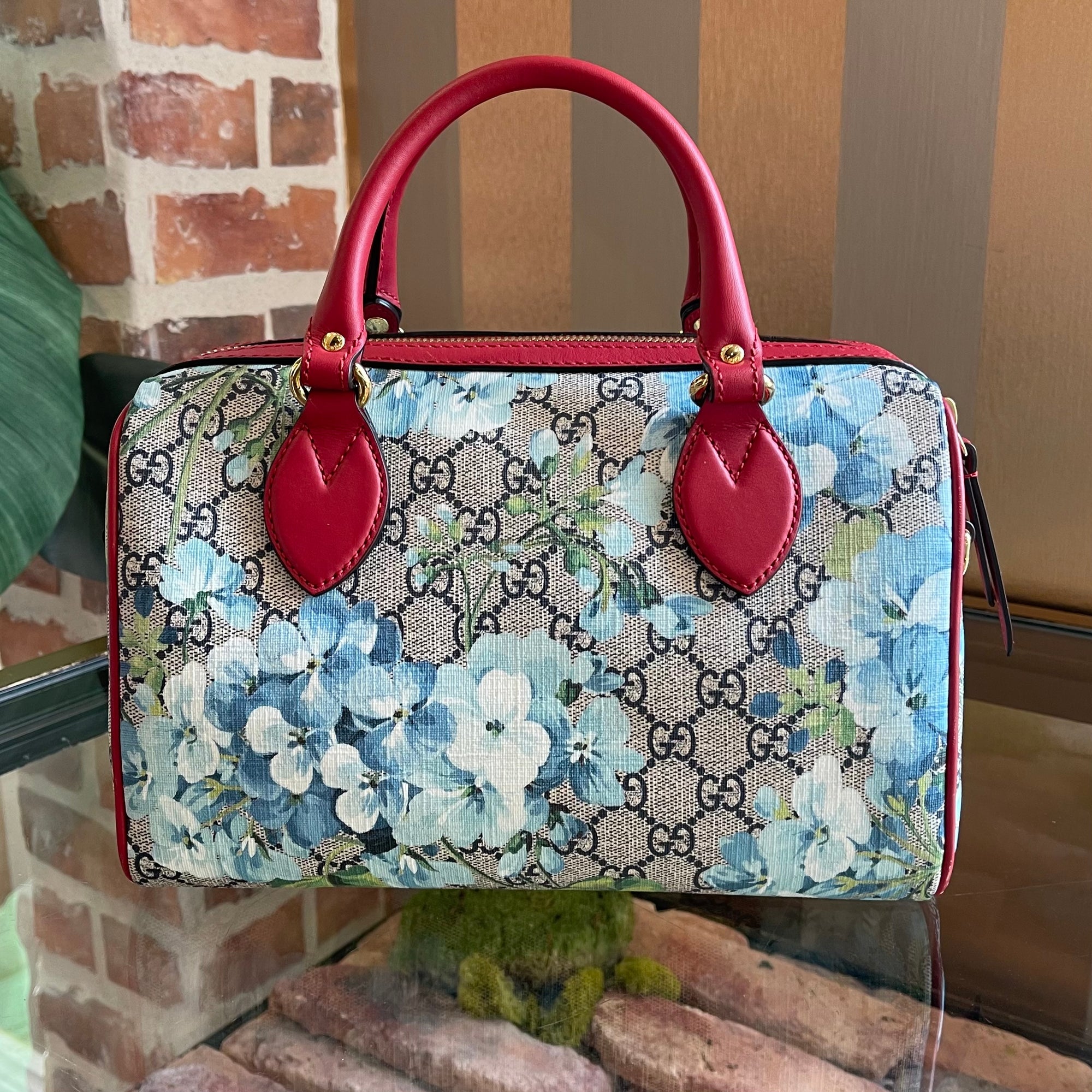 GUCCI Coated Canvas Blooms Boston Satchel