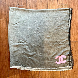CHANEL CC Gray Cashmere Blend Scarf Shawl