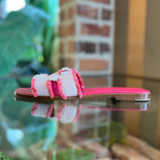 HERMES Pink Distressed Canvas Oran Sandals SZ39.5(9.5US)