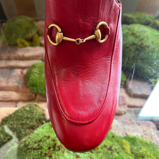 GUCCI Red Leather Horsebit Princetown Heeled Mules SZ 41 (US 11)