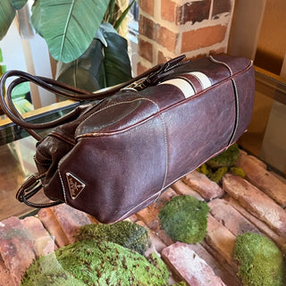 PRADA Buckle Striped Brown Shoulder Bag