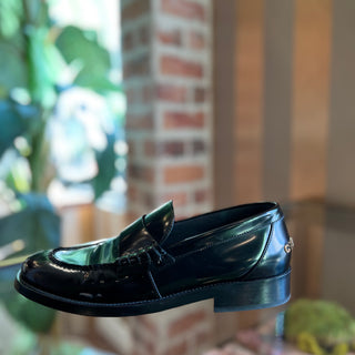 CHANEL Black Patent Loafers Sz 38.5