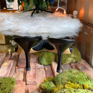 GUCCI GG Web Bow Slip On Heels Sandals SZ8.5