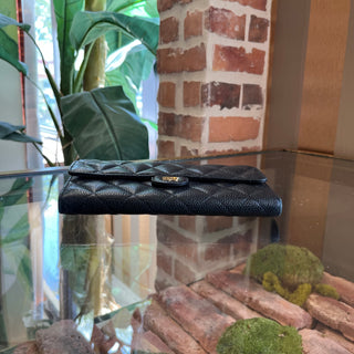 CHANEL Classic Flap Black Quilted Caviar Leather Wallet