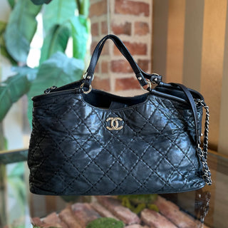 CHANEL Sea Hit Black Iridescent Calfskin Quilted Tote