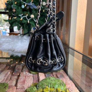 CHANEL Ligne Black Diagonal CC Lambskin Shoulder Bag